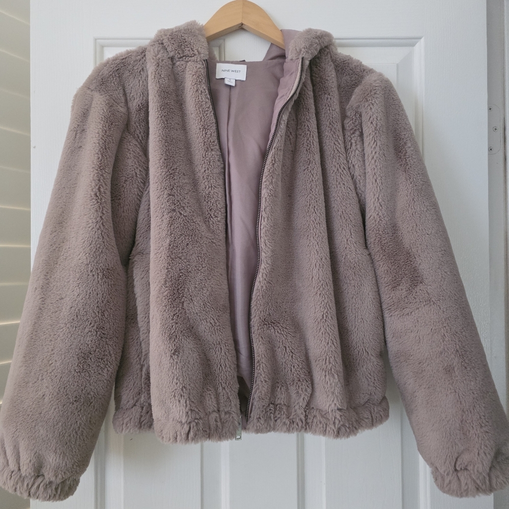 Nine West Faux Fur Hoodie Jacket S Lavender - Picture 4 of 8